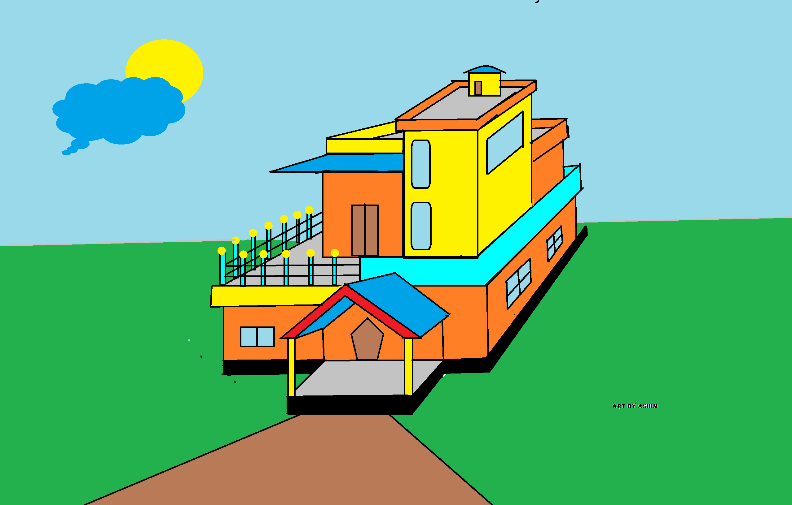 Easy How Draw a House with a Car Tutorial Video, Coloring Page