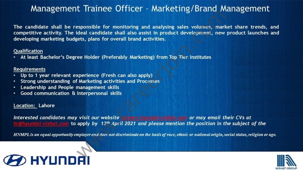 Hyundai Pakistan Jobs Management Trainee Officer MTO 2021