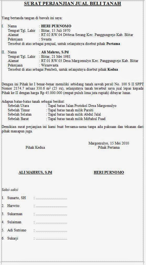 Contoh Surat Perjanjian Jual Beli Tanah  Kata Kata Gokil Raja Gombal