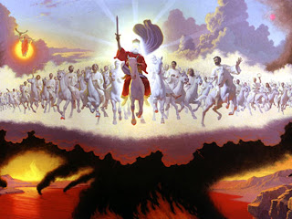 Our Savior god Jesus Christ second coming from the clouds of sky on horse free religious pictures of Jesus Christ and desktop backgrounds for Christians