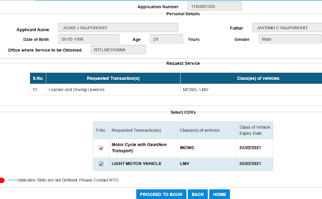 learning licence slot booking