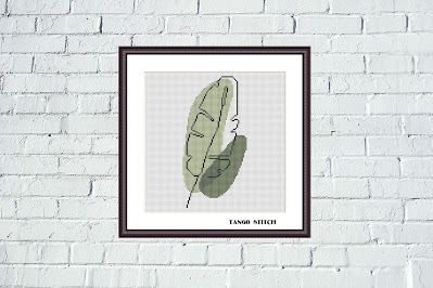 Green leaf abstract watercolor cross stitch pattern - Tango Stitch