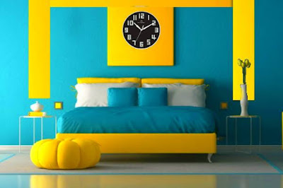 Light blue and radiant yellow bedroom