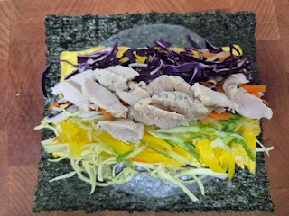 Place the vegetables on top of the egg custard.