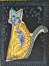 Laurel Burch Cat Art Project for kids, 1st grade laurel burch project