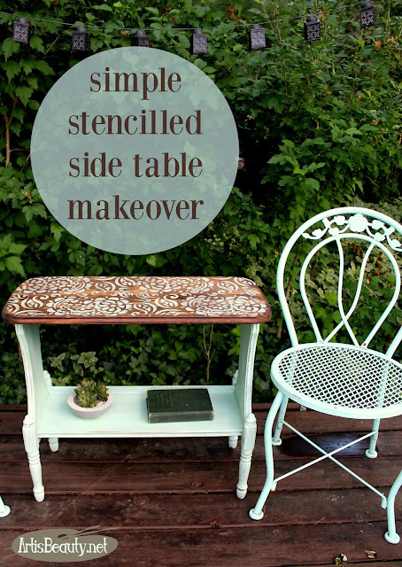 simple stencilled sidetable makeover paisley boho roadside rescue vintage makeover