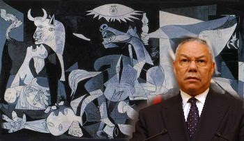 Colon Powell Standing in Front of Guernica Painting by Picasso