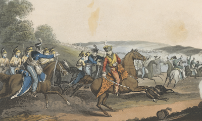 The Marquis of Anglesea wounded whilst leading a charge of heavy cavalry at the close of the Battle of Waterloo (1815) Print by M Dubourg after JA Atkinson (1815) Yale Center for British Art, Paul Mellon Collection