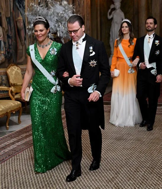Crown Princess Victoria in Elie Saab green gown. Princess Sofia in Lilli Jahilo Maxima gown. Queen Silvia and Princess Christina