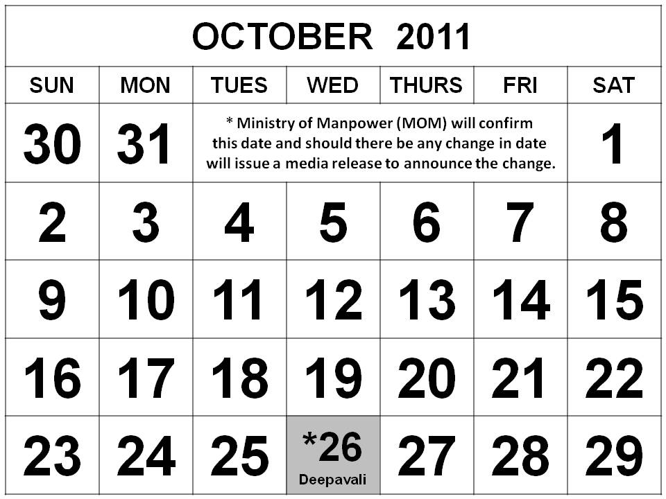 2011 calendar template with holidays