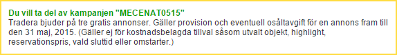 Tradera kampanjkod maj MECENAT0515 (Tradera tre (3) annonser gratis)