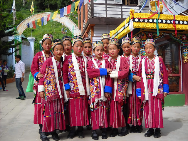 Children wearing Monpa traditional attires