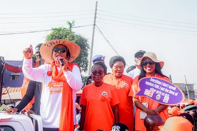 L-R: Ekiti State First Lady, Dr Olayemi Oyebanji; Commissioner for Women Affairs and Social Development, Mrs Peju Babafemi; Deputy Governor, Chief (Mrs) Monisade Afuye; Deputy Speaker, Ekiti State House of Assembly, Rt. Hon Bolaji Olagbaju; during an Advocacy Walk marking the end of 16 Days of Activism Against Gender-Based Violence in Ado-Ekiti…on Monday