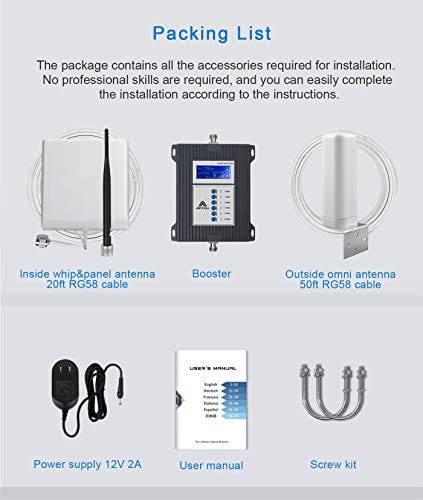 5G Cell Phone Booster Multi Band Mobile Signal Booster Cellular Service Repeater Amplifier Kit for Home/Office/RV - Boost 3G 4G LTE 5G Voice & Data for All US Carriers AT&T Verizon T-Mobile Sprint