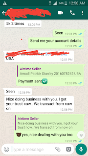 Airtime to cash transaction screenshot