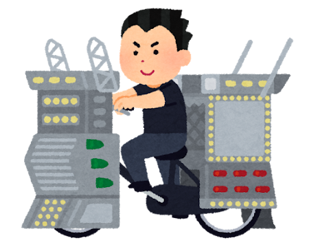 デコチャリを運転する人のイラスト