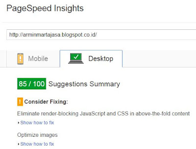Testing blog di Page Speed Google