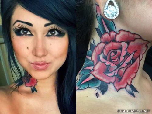 Mujer con original tatuaje en el cuello