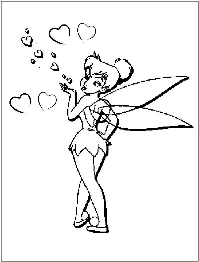 Tinkerbell Valentine Hearts Coloring Page
