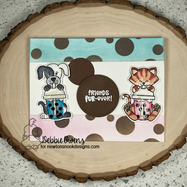 Friends furr-ever by Debbie features Puppy's Bubble Tea, Newton's Bubble Tea, Bokeh, Puppy Heart, and Frames Squared by Newton's Nook Designs; #inkypaws, #newtonsnook, #coffeelovers, #teacards, #cardmaking, #cardchallenge, #dogcards, #catcards