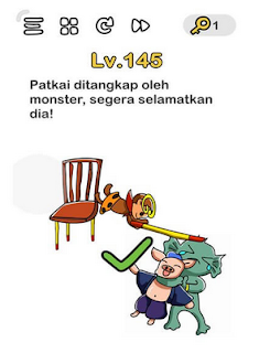 Patkai ditangkap oleh monster segera selamatkan dia brain out, Jawaban brain out level 145