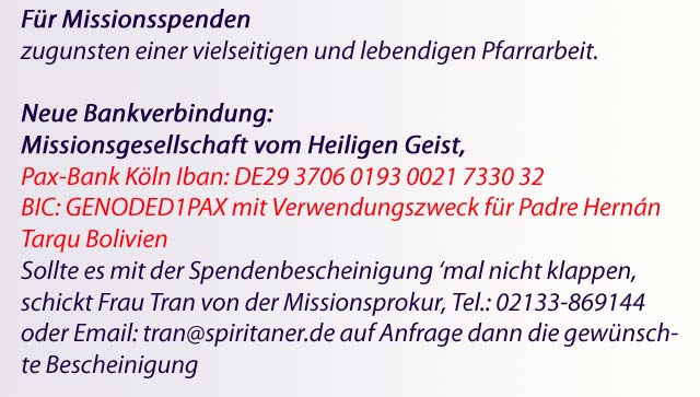 Für Missionsspenden zugunsten einer vielseitigen und lebendigen Pfarrarbeit.