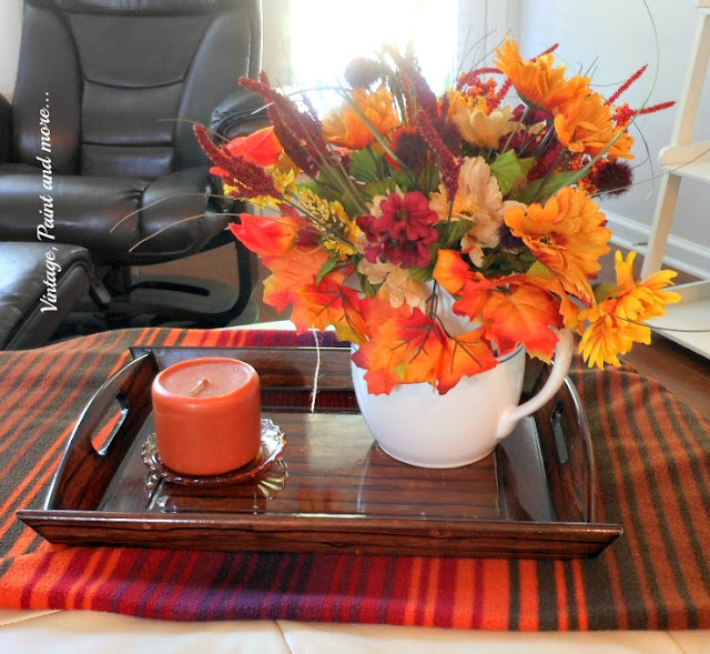 Vintage, Paint and more... a simple fall vignette done with colorful fall flowers and a vintage pitcher