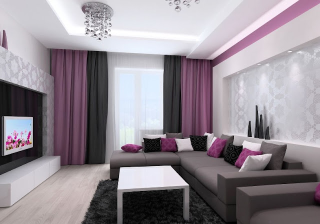 grey and purple living room