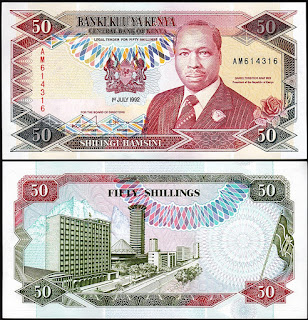 K10 KENYA 50 SHILING UNC (01.07.1992)(P-26b)