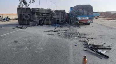 مصرع 3 شباب في تصادم مروع بين سيارتي نقل على الطريق الإقليمي بالشرقية