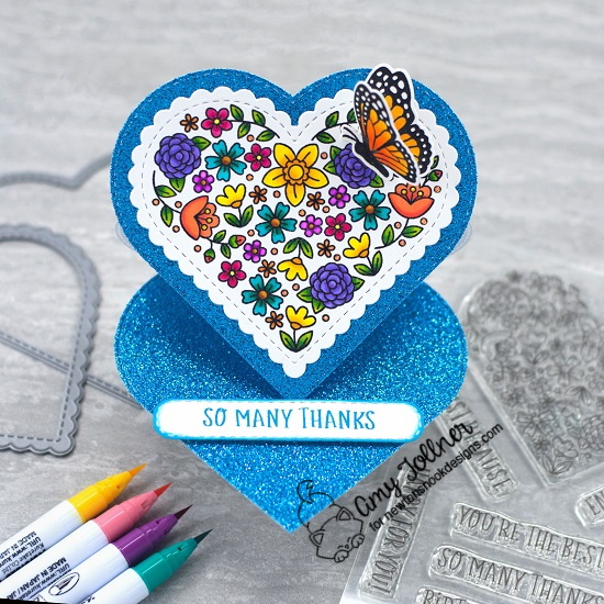 So many thanks by Amy features Heart Frames, Heartfelt Blooms, Banner Trio, and Monarchs by Newton's Nook Designs; #newtonsnook, #inkypaws, #cardmaking, #thankyoucards