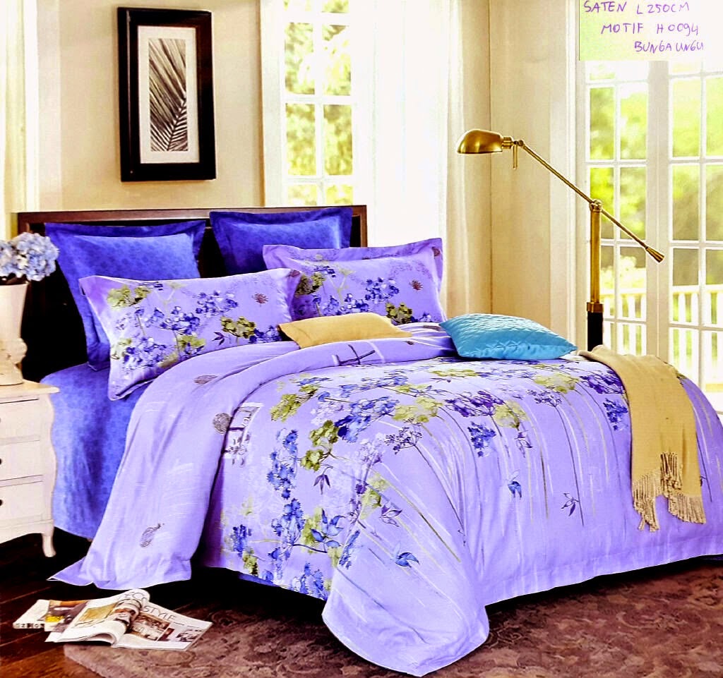 Sprei Satin Jepang Motif Bunga Ungu