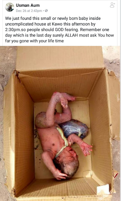 Photo: Newborn baby found abandoned inside a carton in Kaduna