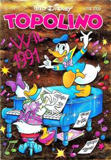 Topolino 1831 - 30 Dicembre 1990 | ISSN 1120-611X | CBR 215 dpi | Settimanale | Fumetti Classici | Universo Disney
Numero volumi : IN CORSO
Topolino apparve in Italia il 30 marzo 1930, quando sul n.13 del settimanale torinese Illustrazione del Popolo, diretto da Lorenzo Gigli, fu pubblicata la prima striscia disegnata da Ub Iwerks e intitolata Le avventure di Topolino nella giungla. Due anni dopo si ha il primo libro illustrato italiano con le sue immagini: Sua Altezza Reale il Principe Codarello e, poco più tardi, il 31 dicembre 1932, esce il primo numero di Topolino in formato giornale, edito da Nerbini.
Sulla falsariga del celebre Corriere dei Piccoli, anche Topolino si presentava ai lettori con periodicità settimanale e si apriva con una breve storia in cui le didascalie sono scritte in rima e realizzata da Giove Toppi, che divenne quindi il primo autore Disney italiano. Sul settimanale della Nerbini, comunque, trovano spazio soprattutto le strisce e le tavole realizzate da Floyd Gottfredson. In queste storie vengono anche introdotte delle didascalie in rima, scritte dal primo direttore della rivista, Paolo Lorenzini (detto Collodi Nipote in quanto nipote di Carlo Collodi), e viene anche assegnato il nome definitivo alla spalla di Topolino, ovvero quel Pippo un po' lunatico e un po' svampito che sui libri della Salani veniva ancora chiamato Medoro.
Nerbini non si era assicurato correttamente i diritti di pubblicazione: quando aveva varato la sua rivista, infatti, si era rivolto al Consorzio Cinematografico E.I.A., il distributore dei cortometraggi di Topolino, quando in realtà i diritti per le riviste erano stati dati in mano al giornalista Guglielmo Emanuel dallo stesso Disney. Per cui, per un paio di numeri, la testata passò da Topolino a Topo Lino, per poi riprendere la nota testata con il n.7. Il Topolino Giornale era formato da otto pagine e non conteneva solo storie a fumetti Disney ma anche storie non-Disney che anzi erano di solito la maggioranza delle storie presenti in un numero.
Il numero 137 del Topolino Giornale, dell'11 agosto 1935, segna il passaggio di consegne da Nerbini alla Mondadori. Il fascismo, tuttavia, causò dei problemi al giornale. Dal 1938, il Min.Cul.Pop. (Ministero della Cultura Popolare) impone alla stampa di non editare più i protagonisti del fumetto popolare americano. Il solo Topolino è risparmiato, e così il suo logo e il suo personaggio possono continuare ad esistere nelle edicole italiane, ma in piena seconda guerra mondiale, a partire dal n.476 del 27 gennaio 1942, anche il settimanale è costretto a cedere alle restrizioni. Lo sostituisce Tuffolino, un ragazzetto dalle medesime caratteristiche fisiche, disegnato dal grande illustratore Pierlorenzo De Vita. Con la fine del fascismo, le avventure di Topolino poterono di nuovo essere pubblicate.
Alla fine degli anni quaranta, però, i giornali a fumetti che pubblicavano storie a puntate di non più di due tavole ad episodio erano irrimediabilmente in crisi, e così lo stesso Topolino, le cui vendite erano di gran lunga calate rispetto al periodo d'oro. Mondadori, però, non poteva rinunciare alla rivista da edicola per non perdere i ricchi diritti delle pubblicazioni da libreria, così decise un doloroso ma necessario cambio di formato e periodicità. Nel 1949 nasce così il periodico a fumetti Topolino formato libretto, all'inizio con cadenza mensile, quindi quindicinale e, infine, settimanale, fino a giungere a oggi al suo sessantesimo anniversario e con oltre 3000 numeri usciti, ricchi di storie tra le più famose, con autori da Carl Barks a Romano Scarpa, da Floyd Gottfredson a Giovan Battista Carpi e così via.