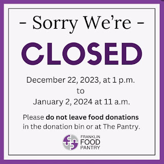 Franklin Food Pantry closed Christmas week, reopening Jan 2, 2024