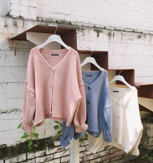 ROMANTIC MUSE Drop Shoulder Button-Front Knit Cardigan