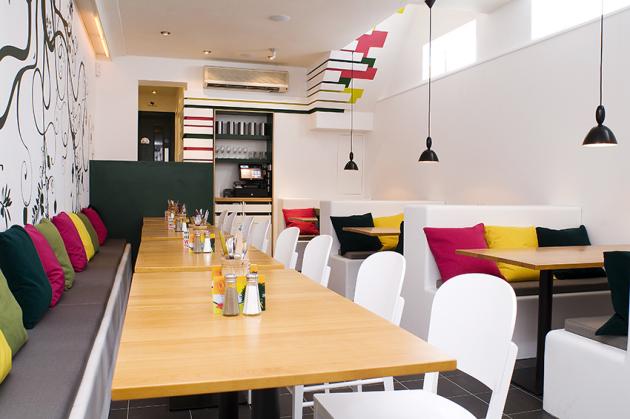 restaurant interior design with bright colours decoration