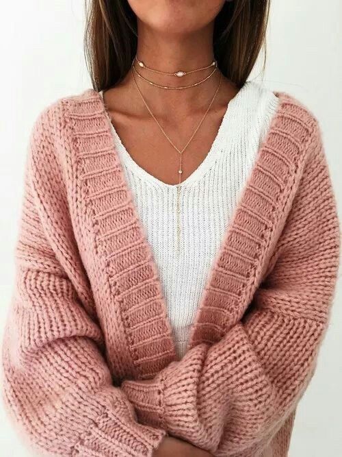 cozy inspiration_sweater + pink knit cardigan