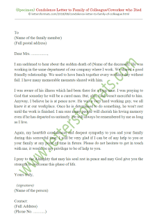 condolence letter to family of deceased employee