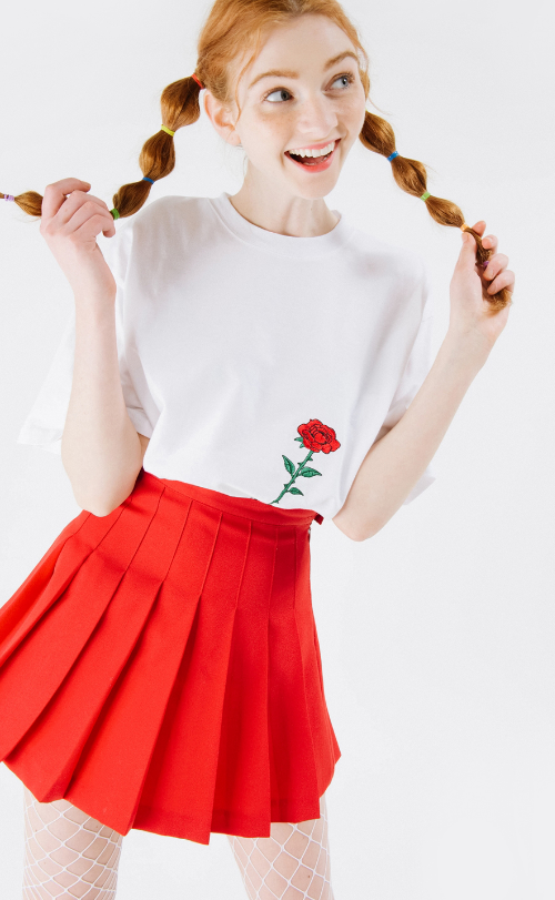 Embroidered Rose Flower T-Shirt