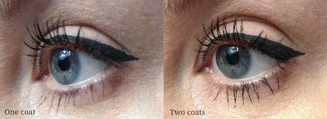 A pic of the clump defy on the lashes, one coat and then two coats