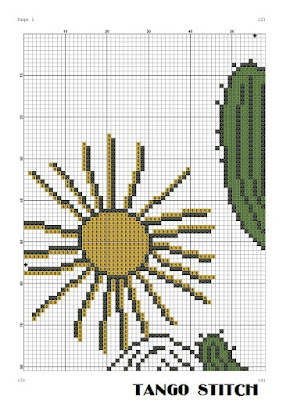 Cactus flower landscape abstract cross stitch design - Tango Stitch