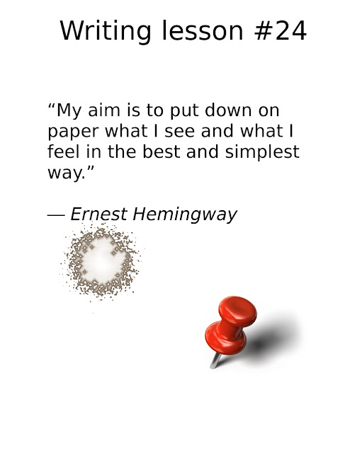 Writing tips, “My aim is to put down on paper what I see and what I feel in the best and simplest way.” ― Ernest Hemingway