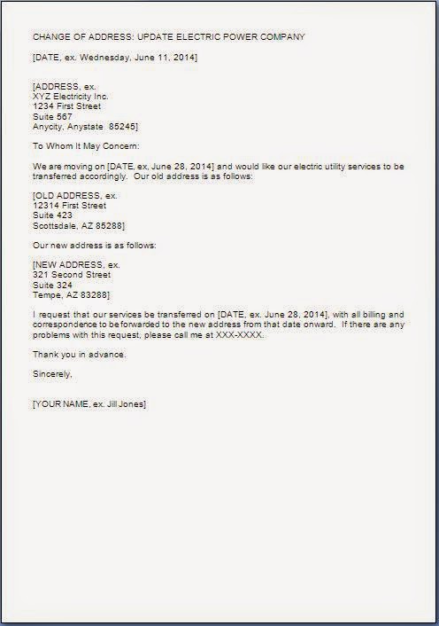 Electricity Bill Address Change Letter