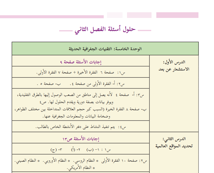 حلول كتاب الدراسات الجغرافية للصف الحادي عشر الفصل الثاني