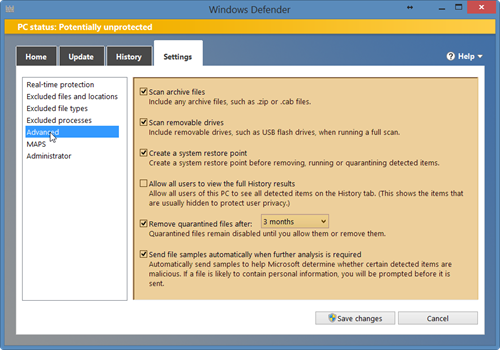 Windows Defender-5-Advance Tab