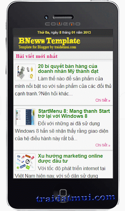 M-BNews - Mẫu tin tức dành cho Blogger được tích hợp cùng lúc 2 giao diện web và wap (Mobile)