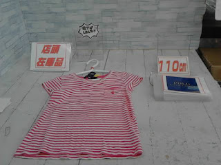 中古品　子供服　１１０ｃｍ　POLO　ピンク×ホワイト　ボーダー　半袖シャツ　３９８円