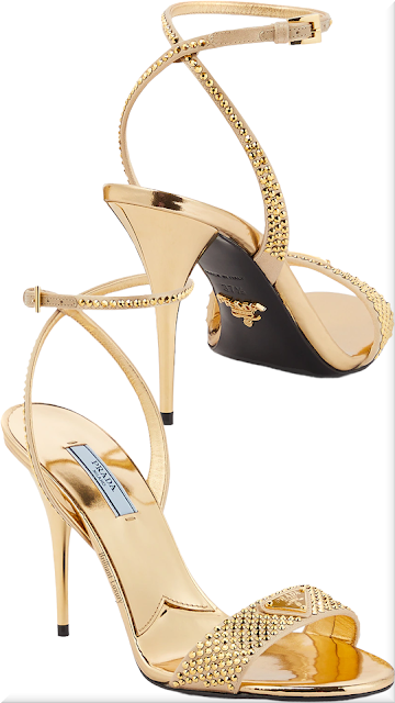 ♦Prada gold crystal-embellished satin sandals #brilliantluxury