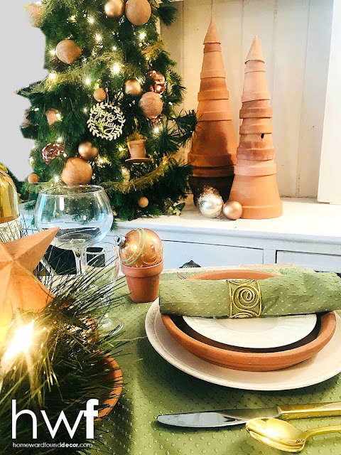 terra cotta Christmas 2023,Christmas,Christmas Decor Themes,thrifted,ornaments,Christmas Decor,holiday,up-cycling,re-purposed,Christmas tree,tablescapes,holiday,entertaining,terra cotta pots,natural elements,Pottery Barn,West Elm,Terrain,Christmas table decor